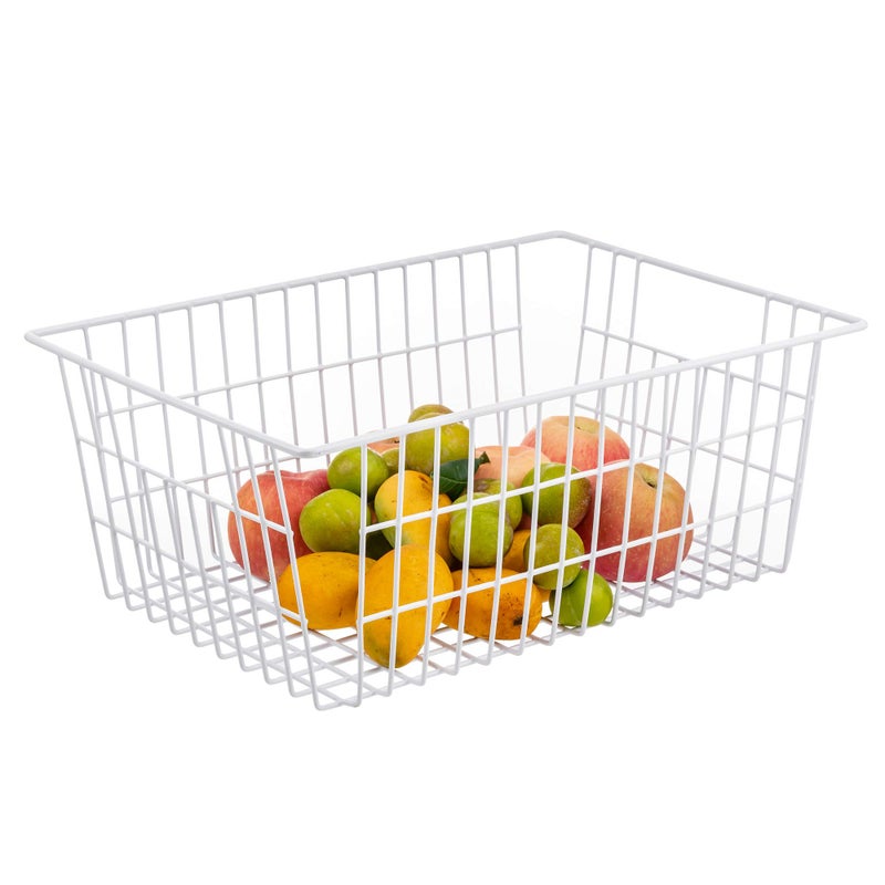 iPEGTOP Wire Storage Freezer Baskets, Set of 2 13.4" Household Organizer Storage Bins Fridge Basket Rack with Handles for Kitchen Cabinets, Pantry, Office, Bathroom Organization - White - Image 2